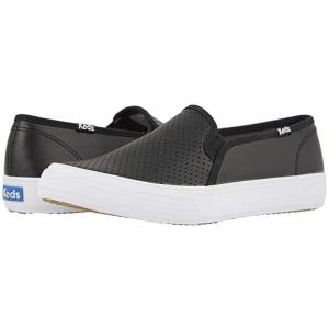 black leather keds slip on