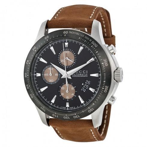 G-Timeless Black Dial Leather Men's Watch