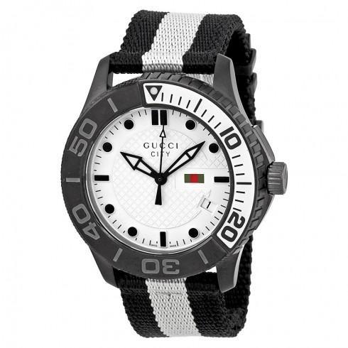 G-Timeless XL White Dial Black and White Nylon Men...