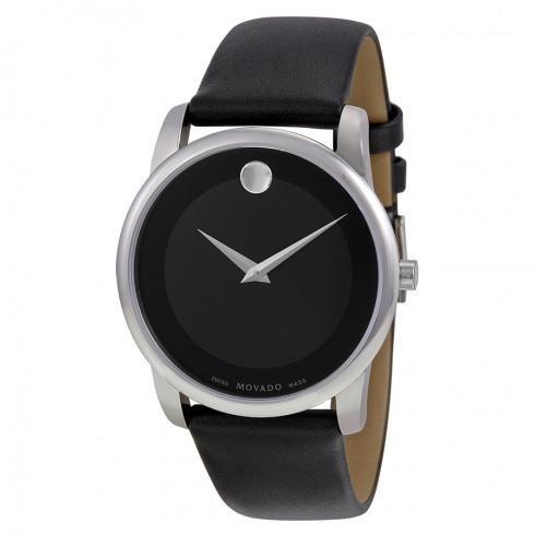 Museum Black Dial Black Leather Strap Men's Watch