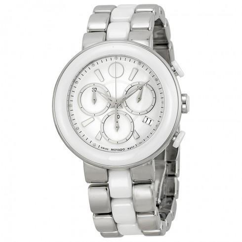 Chronograph White Dial White Ceramic Ladies Watch