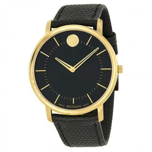 Black Dial Black Leather Men's Watch