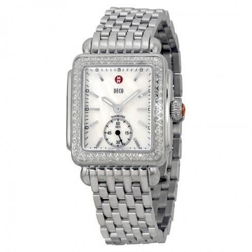 Michele Ladies Deco-16 Mother of Pearl Dial Steel ...