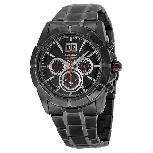 Chronograph Black Dial Black Ion-plated Men's Watc...