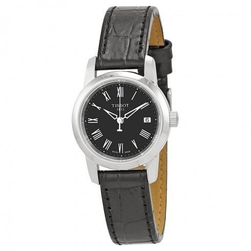 Classic Dream Black Dial Black Leather Ladies Watc...