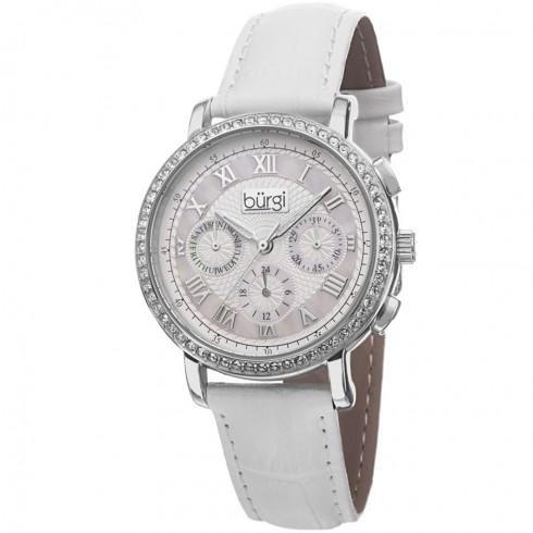 White Mother of Pearl Dial White LeatheR Strap Lad...