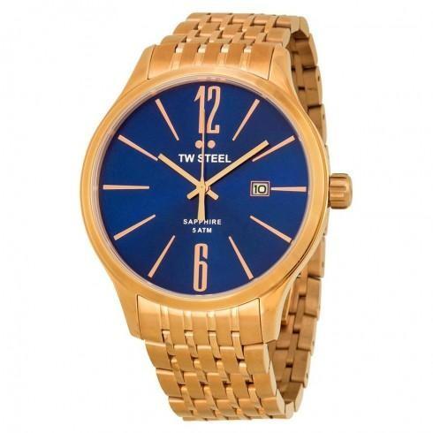 Slim Line Blue Dial Rose Gold-tone Stainless Steel...