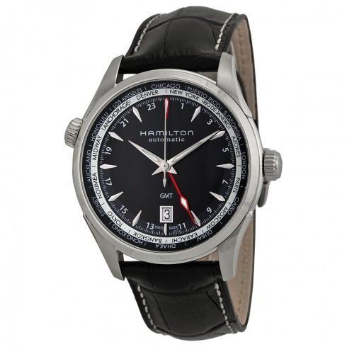 Jazzmaster GMT Automatic Black Dial Leather Men's ...