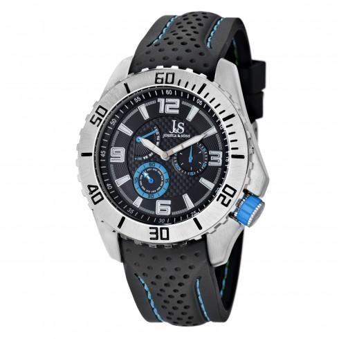 Multi-Function Black Dial Black Silicone Strap Men...