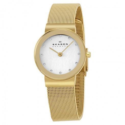 Freja Silver Dial Gold-plated Mesh Ladies Watch