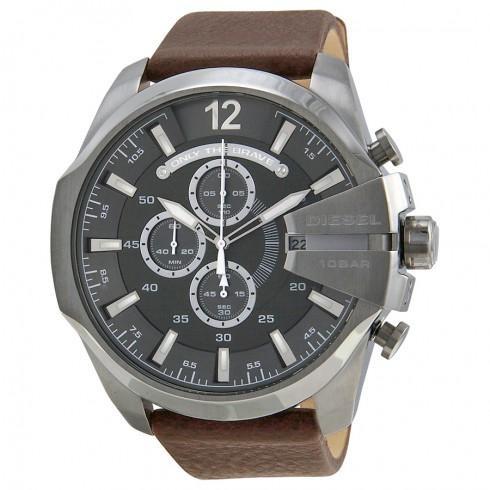 Mega Chief Chronograph Grey Dial Brown Leather Men...
