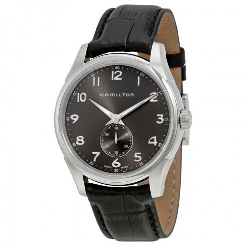 Jazzmaster Grey Dial Black Leather Strap Watch