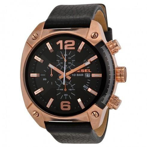 Overflow Chronograph Black Dial Black Leather Men'...