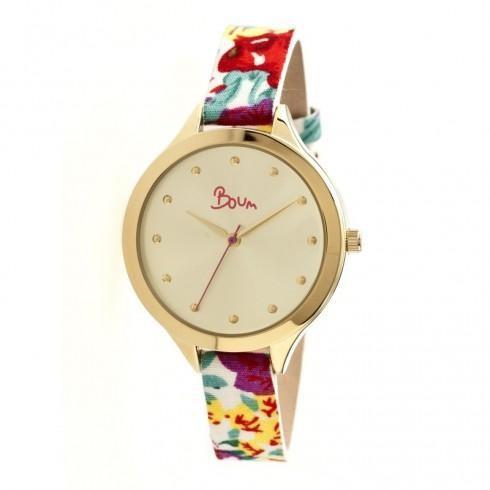Bijou Gold Dial Floweral Patterned Leather Ladies ...
