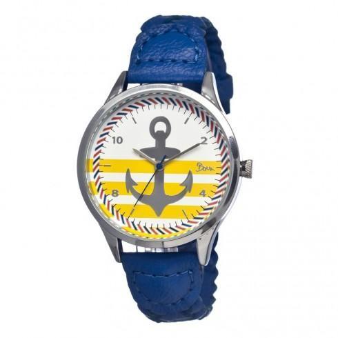 Marin White and Yellow Dial Blue Leather Ladies Wa...