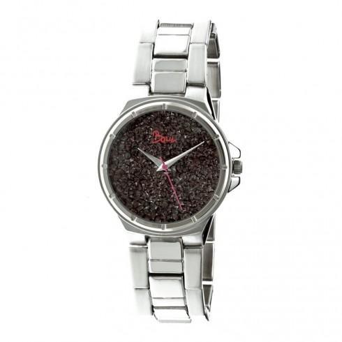 Cachet Black Stone-Enlaid Dial Silver-tone Ladies ...