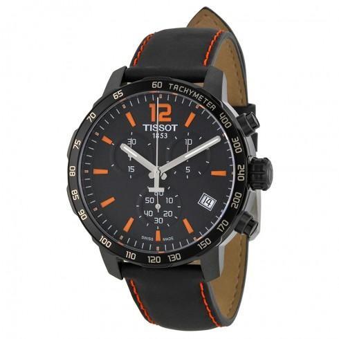 Quickster Chronograph Black Dial Black Leather Men...