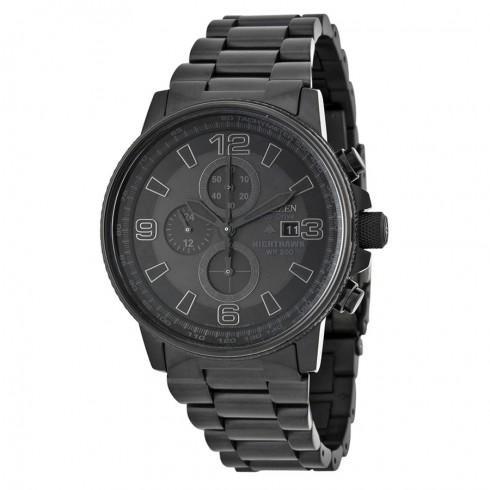NightHawk EcoDrive Chronograph Black Dial Black Io...