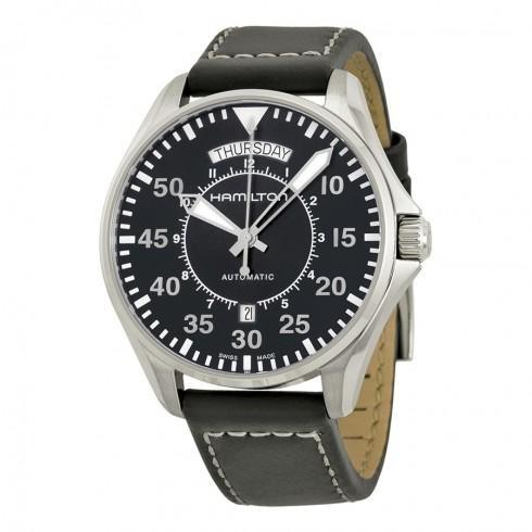 Khaki Pilot Automatic Black Dial Black Leather Men...