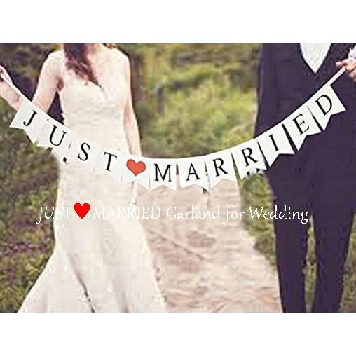 フラッグ型 JUST MARRIED ウェディング用ガーランド　フォトプロップス レターバナー