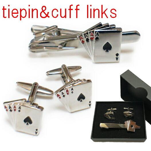 トランプデザイン ネクタイピン&amp;カフスボタンセット　プレゼントにも最適