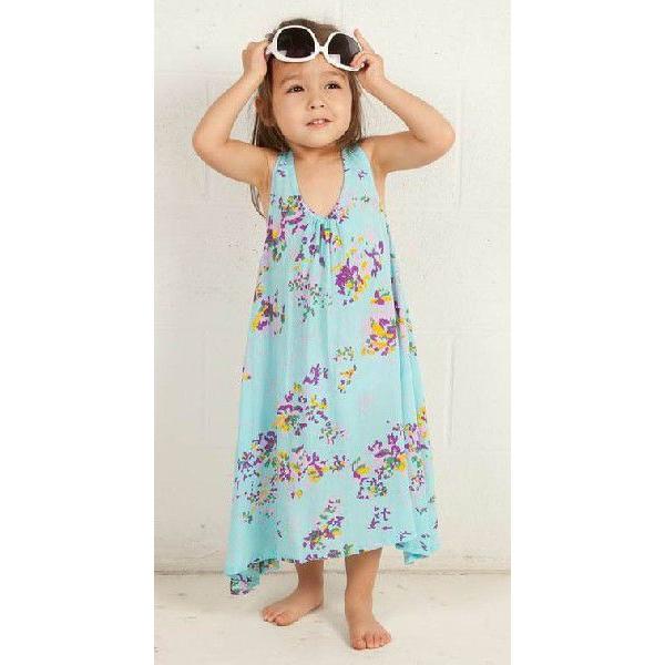 子供服 リトルジリア 花柄キッズマキシワンピース フラワー柄シューティングスタードレス ブルー