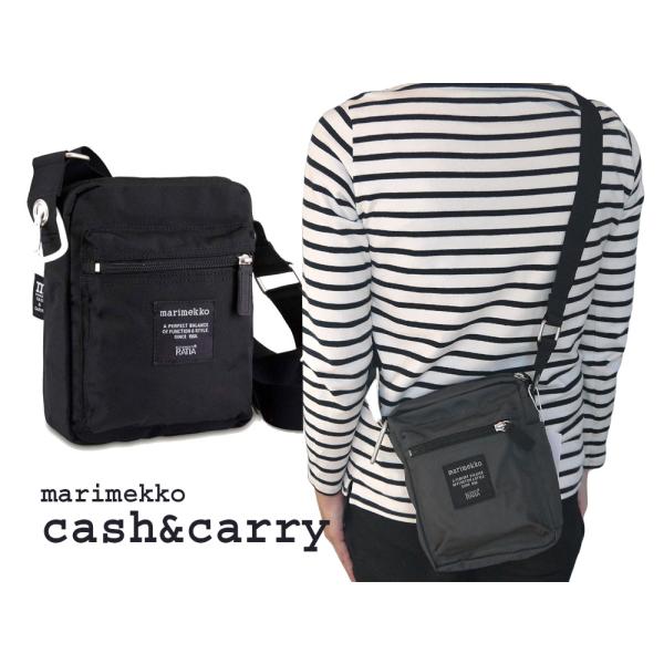 マリメッコ marimekko cash&amp;carry ショルダーバッグ ブラック グレー 斜め掛けバ...