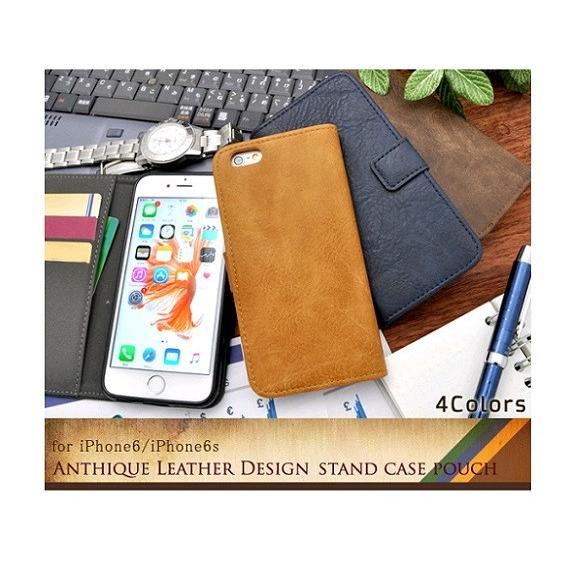 スマホケース iPhone6/6s用アンティーク調レザーデザインスタンドケースポーチ