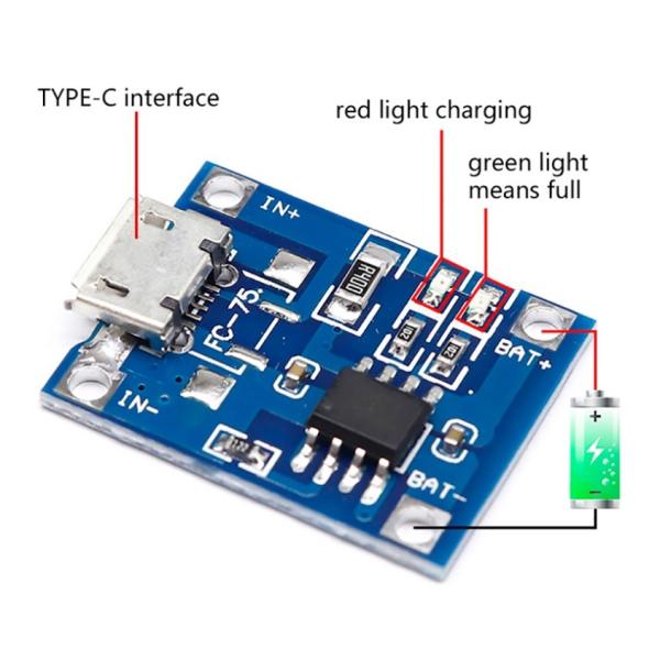 リチウムイオン電池18650用充電基板(type-c USB)
