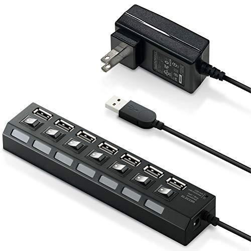 エレコム USB2.0 ハブ 7ポート ACアダプタ付 セルフ/バス両対応 個別スイッチ付 2.0m...