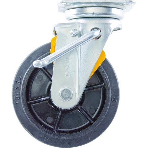 TRUSCO プレス製ナイロンホイールゴムキャスター 自在 右ブレーキサインプレート150Φ ( T...