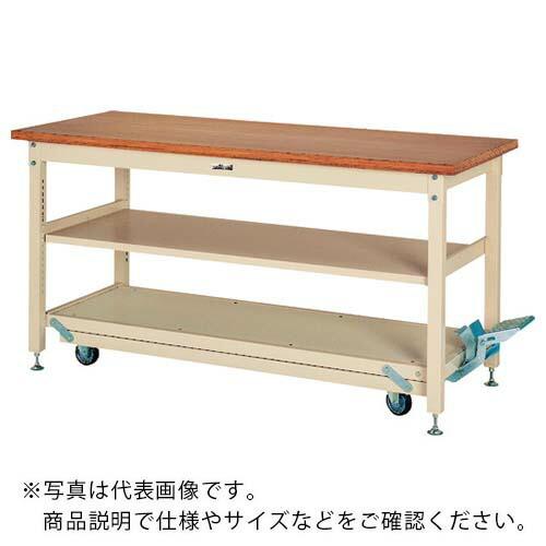 ヤマテック ワークテーブル ペダル移動タイプ 中間棚付 ニス仕上げ積層天板 W1800×D750×H...