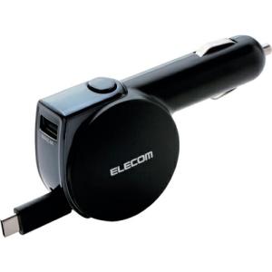 ELECOM 車載充電器(5.4A・巻取りType-C&USB) 90cm ブラック ( MPA-CCC05BK )｜orangetool