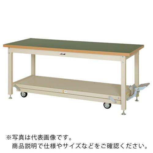 ヤマテック ワークテーブル ペダル移動タイプ 塩ビシート天板 W1800×D750×H771mm グ...