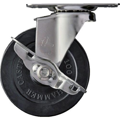 ハンマー Eシリーズオールステンレス 旋回式ゴム車輪 100mm ストッパー付 ( 315E-R10...