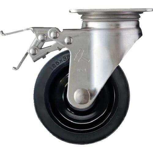 ハンマー Sシリーズオールステンレス 旋回式ゴム車輪(ナイロンホイール)125mm ストッパー付 (...