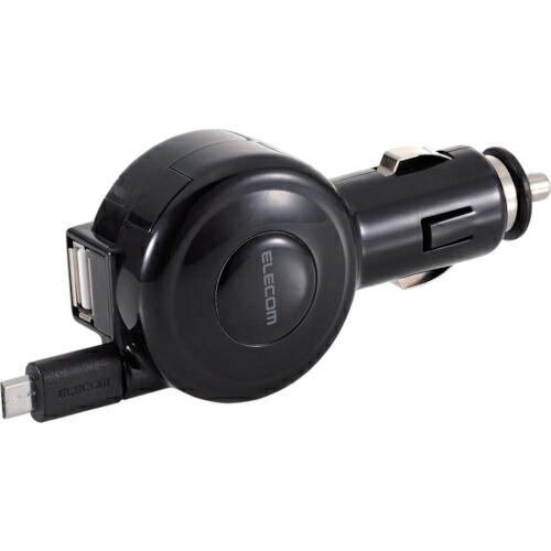 ELECOM シガーチャージャー microBリール65cm+USBポート 2.4A ブラック ( ...