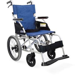 カワムラ 【非課税】 軽量介助用車いすBML青ストライプ ( BML16-40SBNO92 ) (株)カワムラサイクル (メーカー取寄)｜orangetool