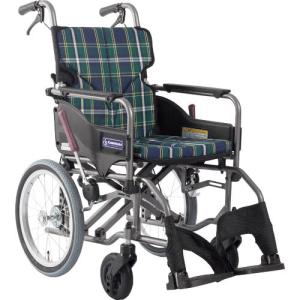 カワムラ 【非課税】 アルミ製標準型介助用車いすKMD-A16-40-M緑チェック ( KMDA1642MA9 ) (株)カワムラサイクル (メーカー取寄)｜orangetool