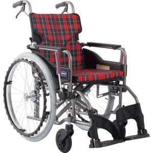 カワムラ 【非課税】 アルミ製標準型自走用車いすKMD-A22-42-M赤チェック ( KMDA2242MA10 ) (株)カワムラサイクル (メーカー取寄)｜orangetool