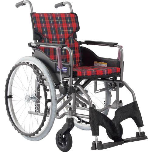 カワムラ 【非課税】 アルミ製標準型自走用車いすKMD-A22-42S-M赤チェック ( KMDA2...