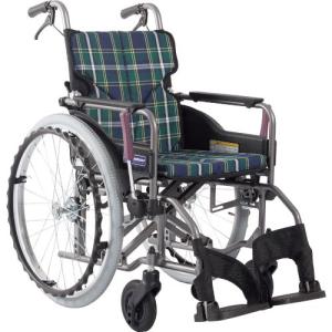 カワムラ 【非課税】 アルミ製標準型自走用車いすKMD-A22-40-M緑チェエク ( KMD-A22-40-M-A9 ) (株)カワムラサイクル (メーカー取寄)｜orangetool