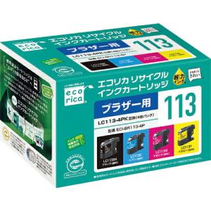 ELECOM エコリカ リサイクルインクカートリッジ ブラック(顔料)、シアン・マゼンタ・イエロー(染料) ( ECI-BR113-4P )｜orangetool