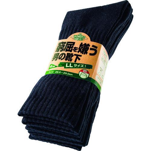 ユニワールド 窮屈を嫌うLLサイズの男の靴下 先丸 ブラック 4足組 ( WS-9111 )