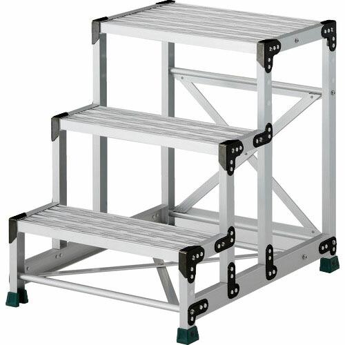 TRUSCO 作業用踏台 アルミ製・グレーチング仕様 SUS金具 3段 高さ0.75m 天板600×...