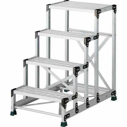 TRUSCO 作業用踏台 アルミ製・グレーチング仕様 SUS金具 4段 高さ1.0m 天板600×4...