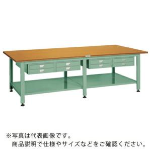 TRUSCO 中荷重大型作業台(1500kg)HWD型 1800X1200XH740 2段薄型引出6個・下棚付 グリーン色 ( HWD-1800LTU6 (ゴウバンテンバン) ) (メーカー取寄)｜orangetool