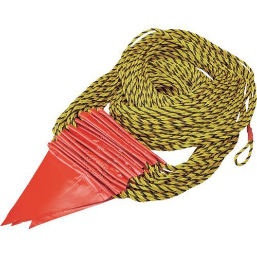 緑十字 三角旗付標識ロープ(トラロープ) 赤無地タイプ 標識ロープ-200 7mmΦ×100m(30...