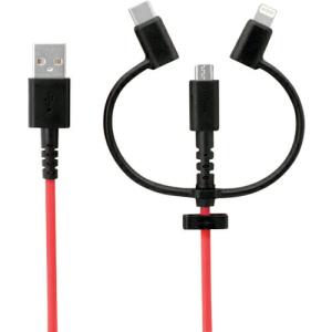 Owltech 3 in 1 Lightningアダプター&USB Type-Cアダプター付き microUSBケーブル ブラックレッド 100cm ( OWL-CBKMLCR10-BKRE ) (株)オウルテック｜orangetool