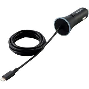 ELECOM カーチャージャー Lightning PD準拠 ストレートタイプ 1.5m 18W ブラック ( MPA-CCLPD01BK )｜orangetool
